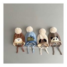 Cute Baby Animal Knit Ear Protection Hat for Kids - Autumn/Winter Warm Infant Cap (Avg. Size 47-52cm) Red Deer Ear Protector 3ea