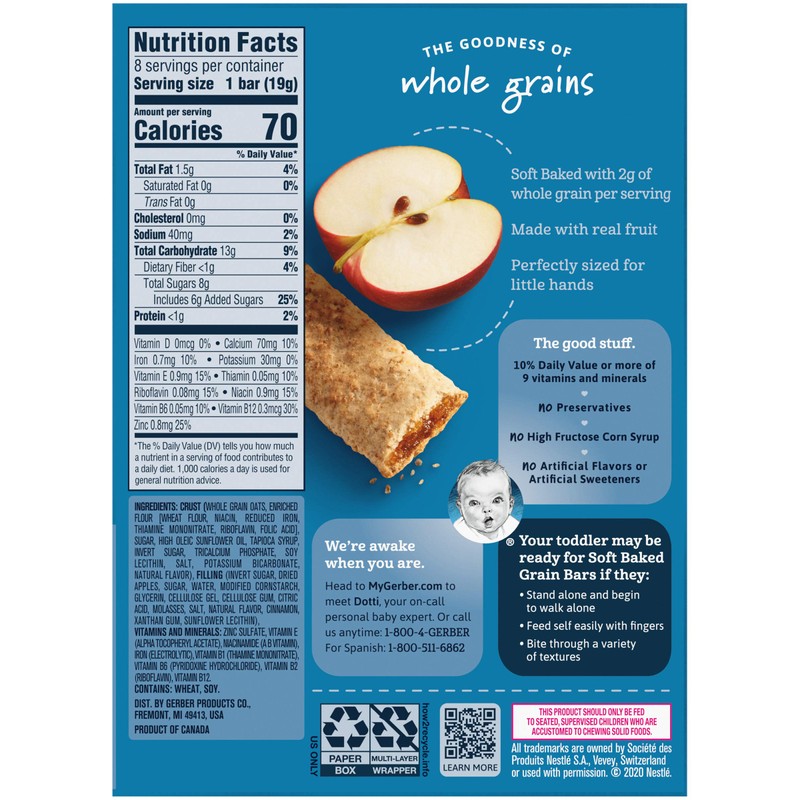 Gerber Graduates Cereal Bar, Apple Cinnamon, 5.5 Ounce (Pack of