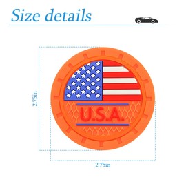 AUCELI 2 Pack Car Cup Holder Coasters, Colored American Flag US Flag Insert Car Cup Coaster, 2.75 Inch Anti Slip Shockproof Embedded Drink Mat, Vehicle Interior Decor Accessories (Orange/USA)