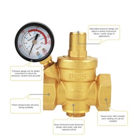 Pressure Regulator Water 1 Inch Pressure Regulator Water Keenso DN25 1 Inch Brass Pressure Regulator Water 1 Inch Adjustable Water Control Pressure Control Valve Thread with Pressure Gauge Meter