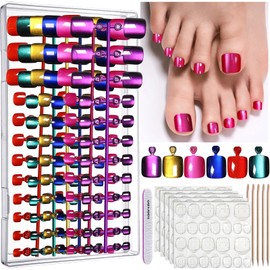 FANDAMEI Press on Toenails, 6 Colors Cat Eye Toe Press On Nails Short Square, Press on Toenails for Women, Glue on Toe Nails Glossy Toe Fake Nails for Nail Art