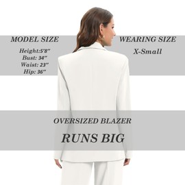 TRNY Women's Oversized Double-Breasted Suit Blazer Jacket Long Sleeve Casual Boyfriend Style Work Office Blazer with Pockets Washed White