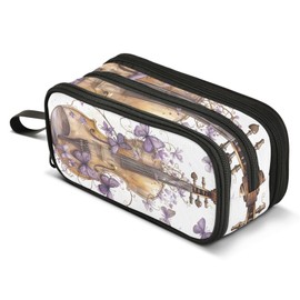 ALAZA Violin Butterfly Music Pencil Case for Boys Girls Kids Pencil Pouch 3 Compartment Pen Bag Large Capacity Storage Pencil Holder School Students with Zipper