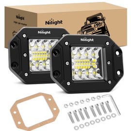 Nilight 2PCS 42W Flush Mount LED Light Pods Spot Flood Combo Backup Reverse Driving Headlamp Mount on Bumper Grille for 4x4 Offroad Truck SUV
