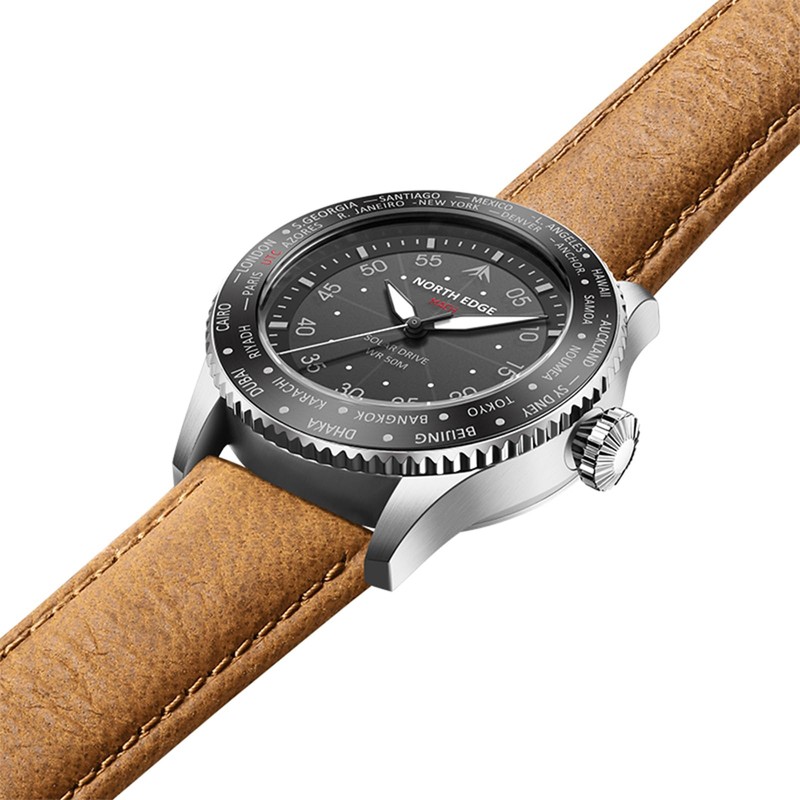 NORTH EDGE Men's Leisure Watch Men's Solar Quartz Mineral Glass