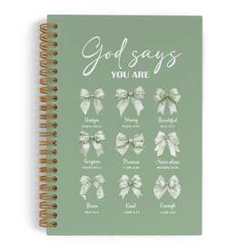 QLMX Green Bow God Says You Are Beautiful Spiral Notebook, Christian Bow Journal Notebook, Bible Journal Notebooks, Coquette Christian Scripture Office Supplies Gifts for Women Girls, 5.5X8.3 Inch
