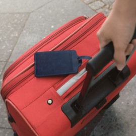 kwmobile Luggage Tags - 2X Synthetic Leather Name Address Cards for Travel Luggage, Suitcases - Dark Blue