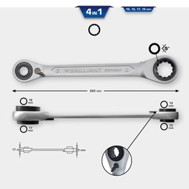 BRILLIANT TOOLS BT013901 4 in 1 Double Ratchet Ring Spanner, 10 x 13, 17 x 19 mm [Powered by KS Tools]