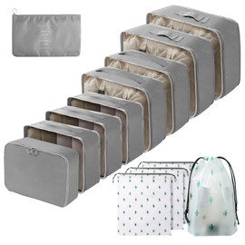 Packing Cubes for Suitcases, 13PCS Multifunction Luggage Suitcase Organiser Bags, Waterproof Travel Packing Cubes for Backpack, Essential Travel Cubes Clothes Shoes Storage Bags (Grey)