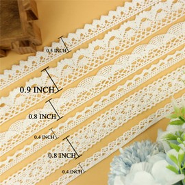 ZNZAKKA White Lace Ribbon Cotton Crochet Lace Trim for Scrapbooking Dream Catcher Decorative Crafts Supply (30 Yards)