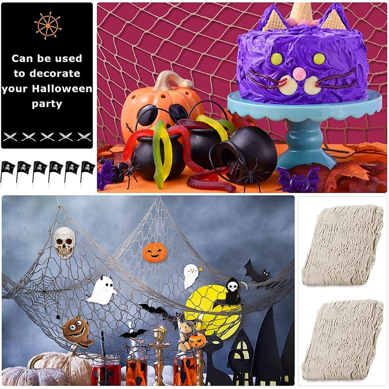 Ihvewuo 2 Pcs Fish Netting Decoration Beige Nautical Fish Net