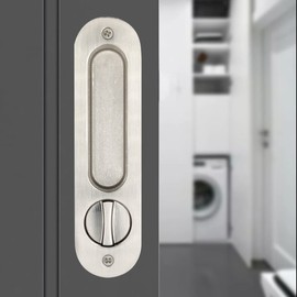 Hoconnie Pocket Door Handle with Key Sliding Door Lock Keyed Pocket Door Lock Invisible Recessed Door Handle 173mm Silver