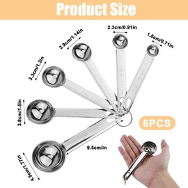 6-Piece Measuring Spoon Set, Stainless Steel, Teaspoon Measuring Spoon, Measuring Spoon, Gram, Measuring Spoons for Baking and Cooking (1/8 Tsp to 1 Tbls)