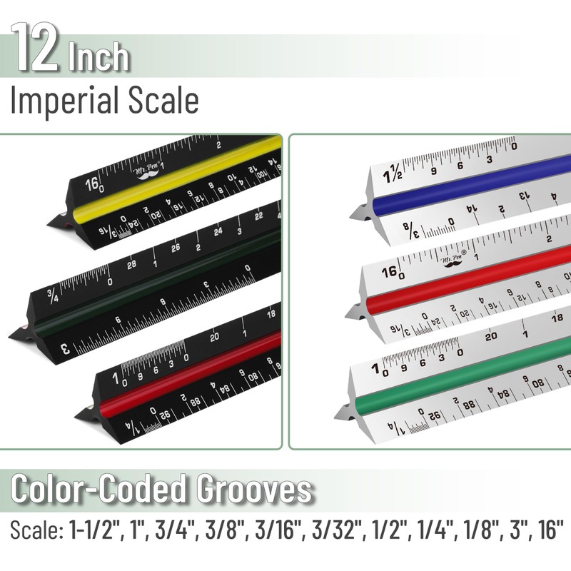Mr. Pen Architectural 12 Inch Engineer & Drafting Ruler Set