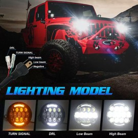 zoomto 7" Round LED Headlights 105W Headlight with Daytime Running Light High/Low Beam, compatible with Wrangler 1997-2020 JK TJ LJ Motorcycle 2PCS