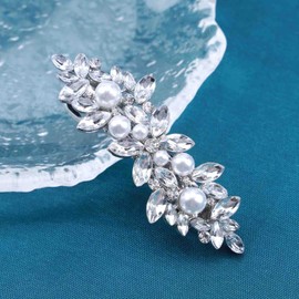 Cimenexe Bohemian Crystal Pearl Hair Clip Sparkling Rhinestone Hair Clip Silver Crystal Hair Pins Clips Paved Flower Hair Clip Bridal Headpiece Decorative Pearl Wedding Hair Accessories