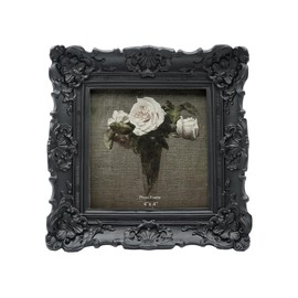 CISOO 4x4 Vintage Small Picture Frame, Antique Ornate Black Square Photo Frame, for Table Top and Wall Display, Decorative Floral Design Retro Home Decor, Photo Gallery Art