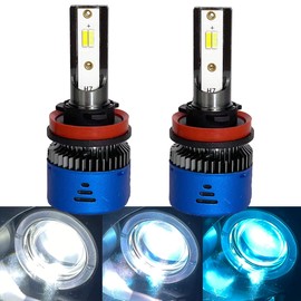 H11 H8 Ice Blue LED Fog Light Bulbs Halogen Upgrade Replacement, 3-In-1 6000K 8000K 10000K Switchback LED DRL CSP 3570 40W High Bright Cool White to Blue, Strobe Flashing Lights, Pack of 2