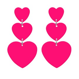 Mintolex Y2K Love Heart Dangle Earrings for Women Summer Beach Acrylic Sparkle Red Hot Pink Earrings Lightweight Long Love Heart Drop Earrings Valentine's Day Mother's Day Jewelry Gift, Hot Pink