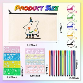DIY Blank Fabric Pencil Case, Pack of 12 Fabric Bags Zip Blank Pencil Case for Painting with 12 Colouring Pencils 8 Stencils Painting for Crafts Pencil Case Fabric Bags (21 x 12 cm), black, Modern