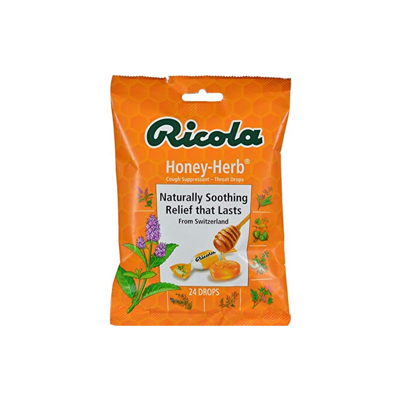 Ricola Honey Herb Herbal Cough Suppressant Throat Drops, 24ct Bag