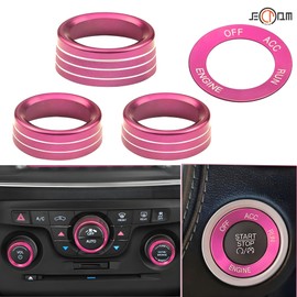 Jectam Air Conditioner Switch Button Knob Cover, Car Interior Accessories Radio Volume Control Knob, Aluminum Alloy Trim Rings Compatible with Dodge Challenger Durango 2015-2022 (Pink)