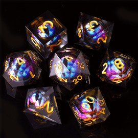 DND Dice Set, 7-Piece Moving Dragon Eye Polyhedral Resin Dice Set DND Dice D&D Dice for Dungeons and Dragons Pathfinder DND RPG MTG Pathfinder D4 D6 D8 D10 D% D12 D20