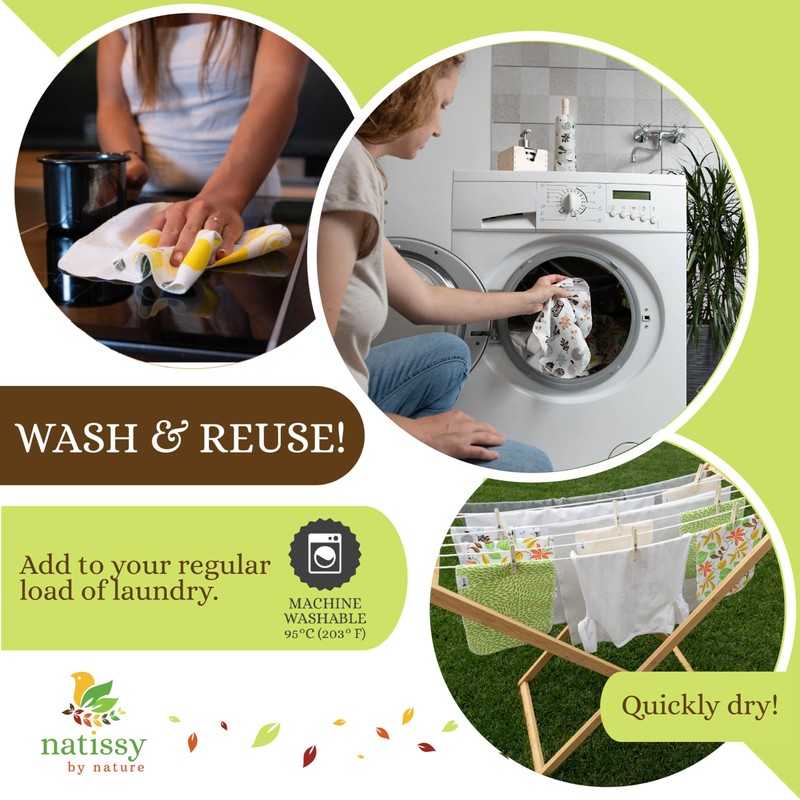 Reusable Cotton Kitchen Rolls, Pack of 10, Washable Kitchen Rolls