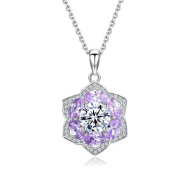 AGRULE Six Leaf Clover Necklace 14K White Gold Plated Sterling Silver Dainty White Sapphire Inlaid Oval Cut Alexandrite Necklaces Vibrant Flower Pendant for Women