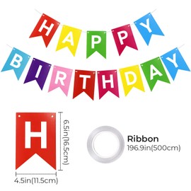 PatiCool Colorful Happy Birthday Banner,Rainbow Happy Birthday Sign Happy Birthday Bunting Banner,Happy Birthday Garland for Kids Baby Shower Birthday Hanging Party Decorations Supplies