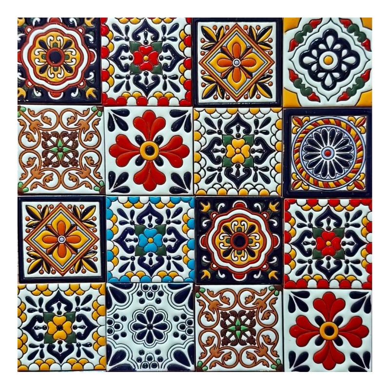 Escanver Azulejo Talavera Relieve Lote De 40 Piezas Variadas Confeti