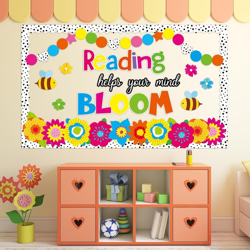 Spring Reading Flower Bulletin Board Decorations Set Classroom Floral Bulletin