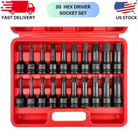 MIXPOWER 1/2 Drive Master Impact Hex Bit Set 20 Piece Hex Driver Socket Set Allen Bit