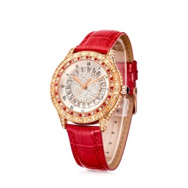 TIME100 Women Wrist Quartz Watch Japanese Movement Light Luxury Diamond Leather Band Quartz Lady Women Wrist Watch Red