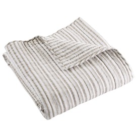 Levtex Home - Tobago Stripe Taupe - Quilted Throw - 50x60in. - White, Taupe - Reversible Pattern - Cotton Fabric