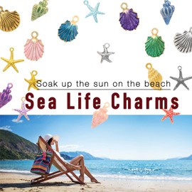 stino Bulk Enamel & Metal Sealife Charms for Jewelry Making, 56Pcs Shell Conch Starfish, Seashell Shapes, Beach Multi-Color (Ocean)
