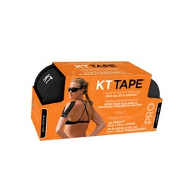 KT PRO 2 Pack Synthetic Elastic Kinesiology Therapeutic Tape, 20 count - 10" Precut Strips (Jet Black)