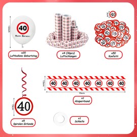 DazzJoy Decoration 40th Birthday Man Woman, 40th Birthday Decoration Set with Barrier Tape, 40th Birthday Decoration, Balloons, Streamers, Confetti, Spiral Garland, Traffic Sign, Birthday Decoration