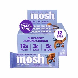 MOSH- “Barritas de Proteína Keto Crujiente de Arándano Almendra, Alto en Proteínas, Sin Gluten, Snack Cerebral Saludable con Ceniza