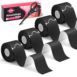 4 Rolls Kinesiology Tape, Athletic Tape Elastic Waterproof Sports Tape 2 Inch x 16 Feet Precut Cut Body Tape with Scissors for Joint Support Muscle（80 Strips）