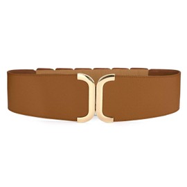 Allegra K Lady Textured Faux Leather Stretchy Fabric Cinch Waist Belt Brown One Size