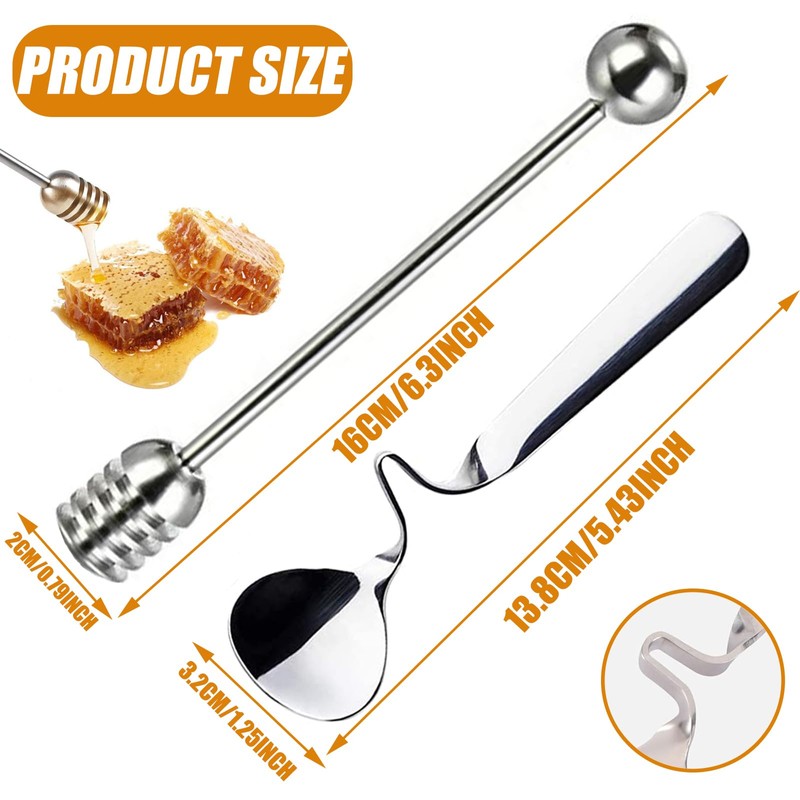 Stainless Steels Honey Spoon and Honey Stirrer,2PCS Stainless Steel Honey
