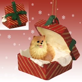 Eyedeal Figurines Pomeranian Dog Red in a Red Gift Box Christmas Ornament New RGBD03A