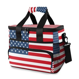 AUUXVA Cooler Bag Large Camping Cooler Tote American Flag Lunch Cooler Bag Insulated Waterproof Lunch Box for Picnic Beach Travel, Reusable Leakproof
