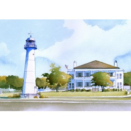 Bella Terra Biloxi Lighthouse Fridge Magnet. Miss. Gulf Coast. James Mann watercolor art