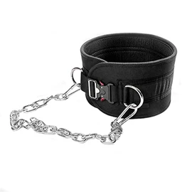 HemeraPhit Pull-up Belt Weighted Dip Belt with Chain Double D-ring Weightlifting Back Support Strap Home Gym Equipment Waist Belt(metal buckle)