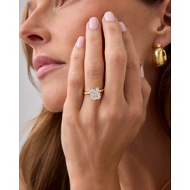 PAVOI Rhodium Plated Emerald Cut Cubic Zirconia Engagement Ring for Women | Trendy Solitaire Promise Jewelry | Fake Wedding Ring | Size 7, White Gold, Cubic Zirconia