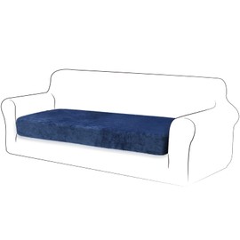 TIANSHU Velvet Stretch Cushion Cover, Sofa Cushion Protective Cover, Furniture Protection, Sofa Seat Cover for Couch, 1-Piece Velvet Cushion Covers for 3-Seater (3-Seater, Navy Blue)