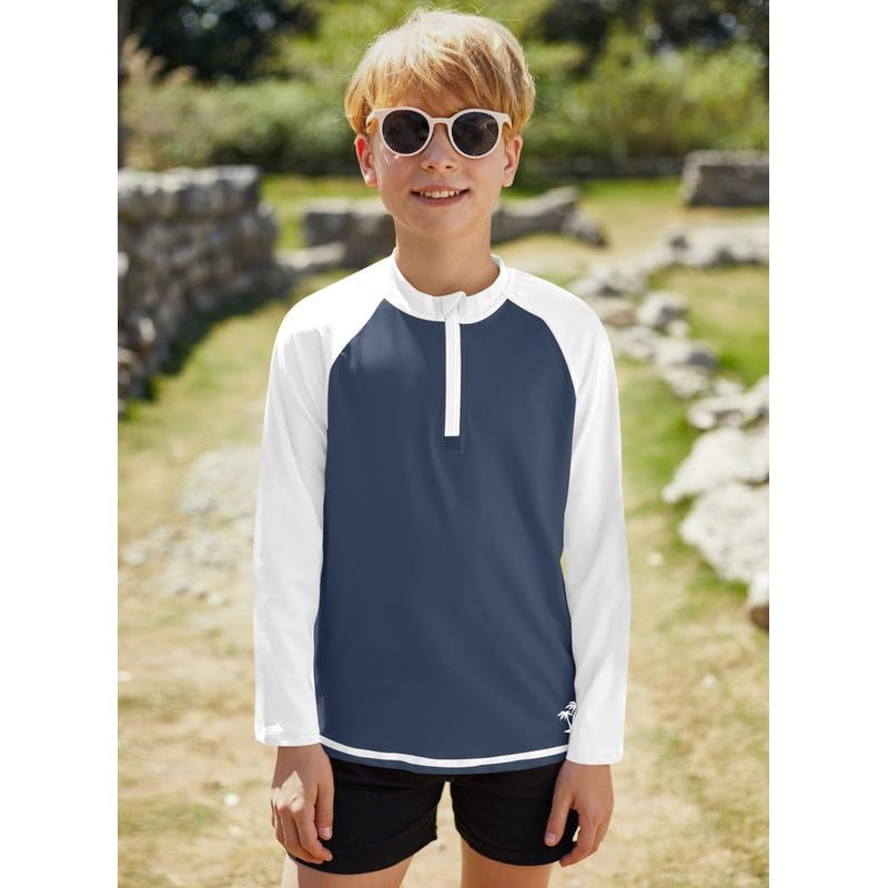 BesserBay Boys' Long-Sleeved Stand-Up Collar UV Shirt 1/4 Zip Rash