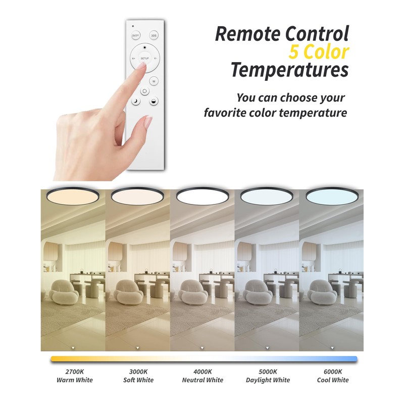 1pack 24 Inch Remote Control Dimmable Large LED Flush Mount